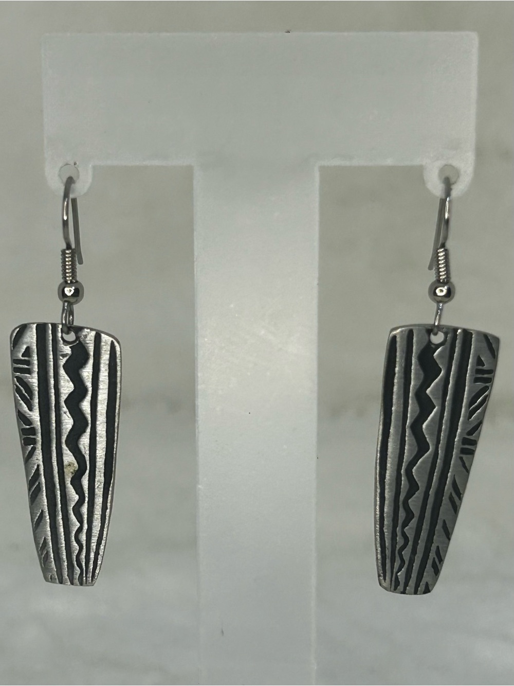 Alice Seely Aztec Boho Style Pewter Pierced Earrings